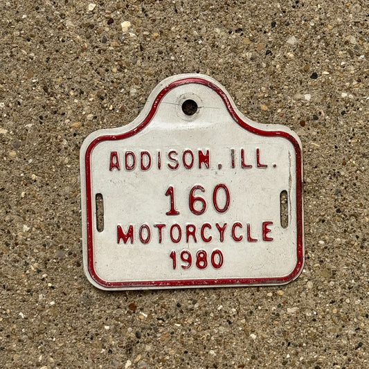Photo of a 1980 Illinois Motorcycle Tax Tag Auto Tag Garage Decor Vintage Addison 160