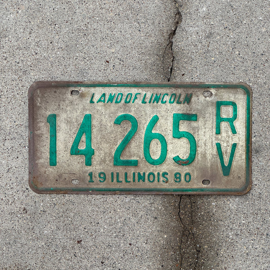 Photo of a 1980 Illinois RV License Plate Auto Tag 2 Vintage Garage 14 265 with original patina