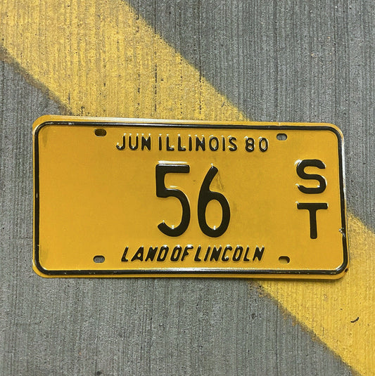 Photo of a 1980 Illinois Semi Trailer License Plate Auto Tag Garage Decor Vintage Truck Trucking Low Number Two Digit 56 ST with original patina