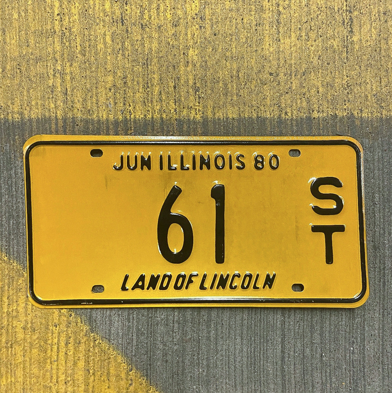Photo of a 1980 Illinois Semi Trailer License Plate Auto Tag Garage Decor Vintage Truck Trucking Low Number Two Digit 61 ST with original patina