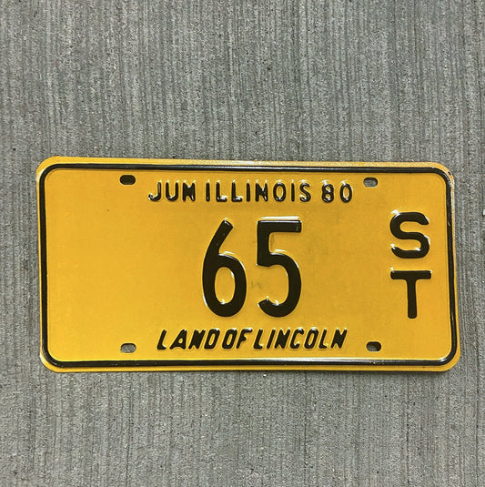 Photo of a 1980 Illinois Semi Trailer License Plate Auto Tag Garage Decor Vintage Truck Trucking Low Number Two Digit 65 ST with original patina