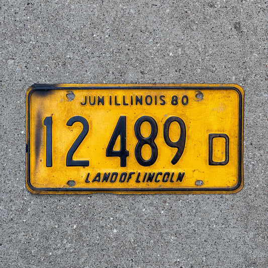 Photo of a 1980 Illinois Truck License Plate Auto Tag Garage Decor Vintage 12 489 D with original patina