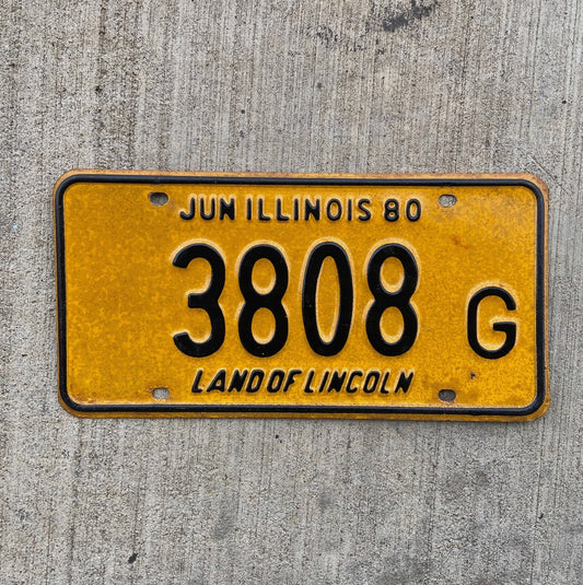 Photo of a 1980 Illinois Truck License Plate Auto Tag Garage Decor Vintage 3808 G with original patina
