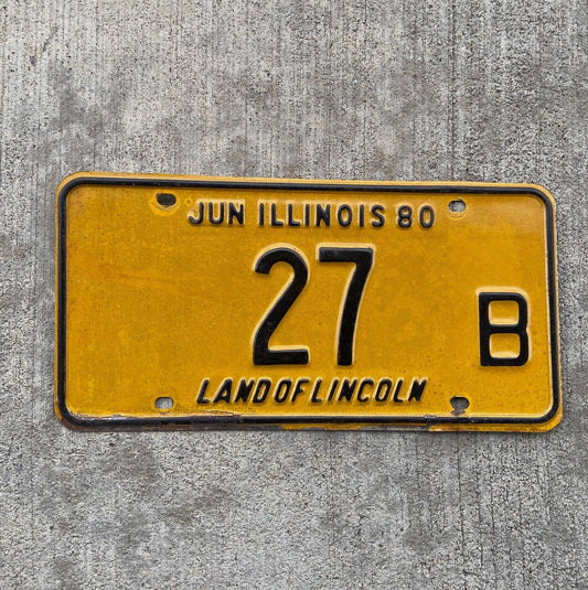 Photo of a 1980 Illinois Truck License Plate Auto Tag Garage Decor Vintage Low Number Two Digit 27 B with original patina