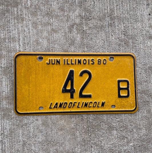 Photo of a 1980 Illinois Truck License Plate Auto Tag Garage Decor Vintage Low Number Two Digit 42 B with original patina