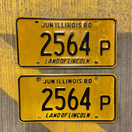 Photo of a 1980 Illinois Truck License Plate Pair Auto Tag Garage Decor Vintage 2564 P with original patina
