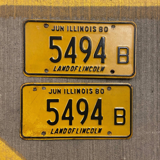 Photo of a 1980 Illinois Truck License Plate Pair Auto Tag Garage Decor Vintage 5494 B with original patina