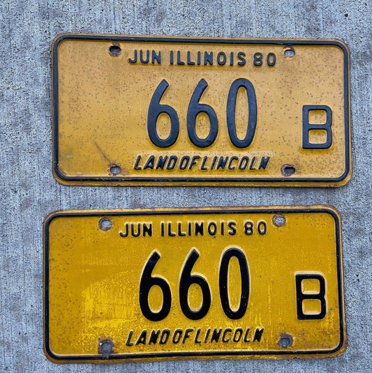 Photo of a 1980 Illinois Truck License Plate Pair Auto Tag Garage Decor Vintage 660 B with original patina