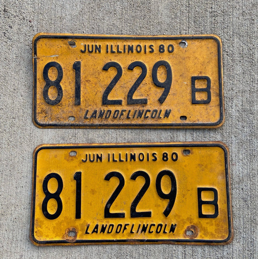 Photo of a 1980 Illinois Truck License Plate Pair Auto Tag Garage Decor Vintage 81229 B with original patina