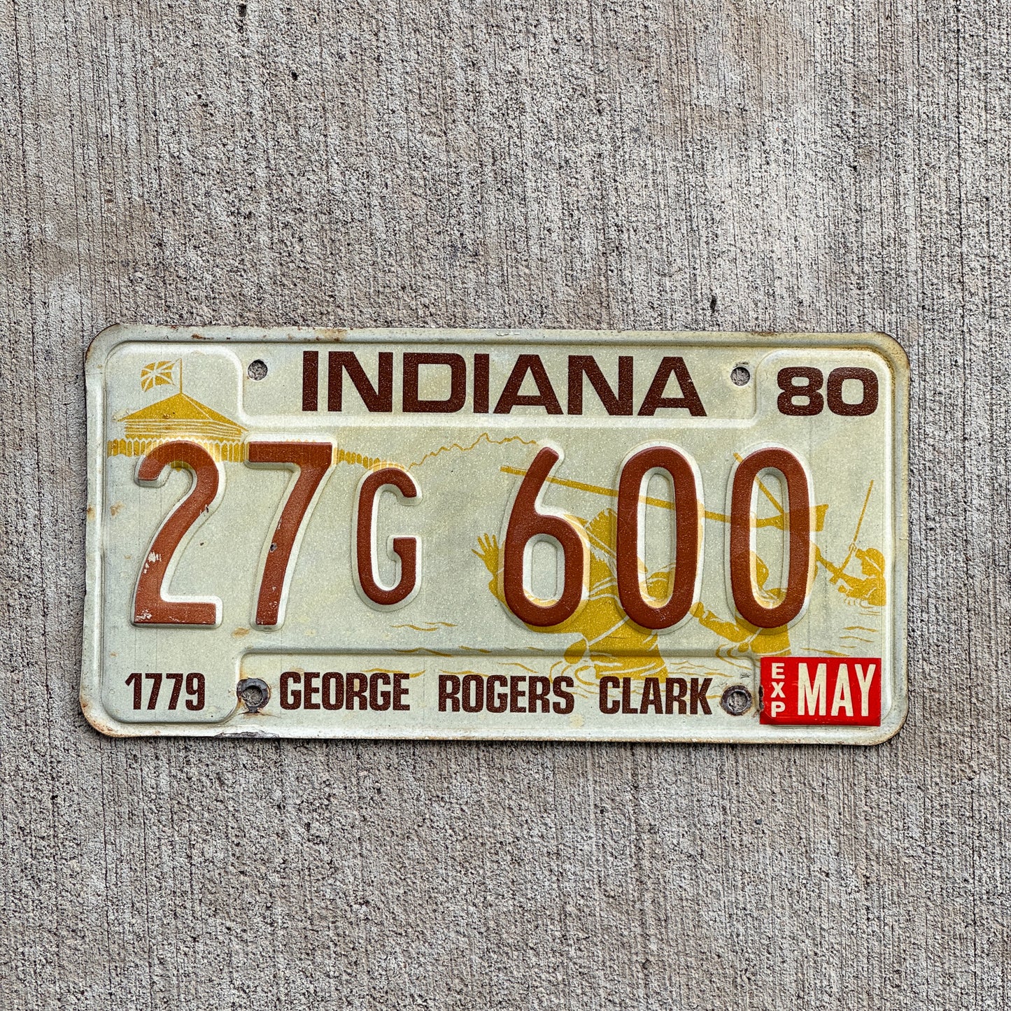 Photo of a 1980 Indiana License Plate Auto Tag Garage Decor Vintage 27G 600 with original patina