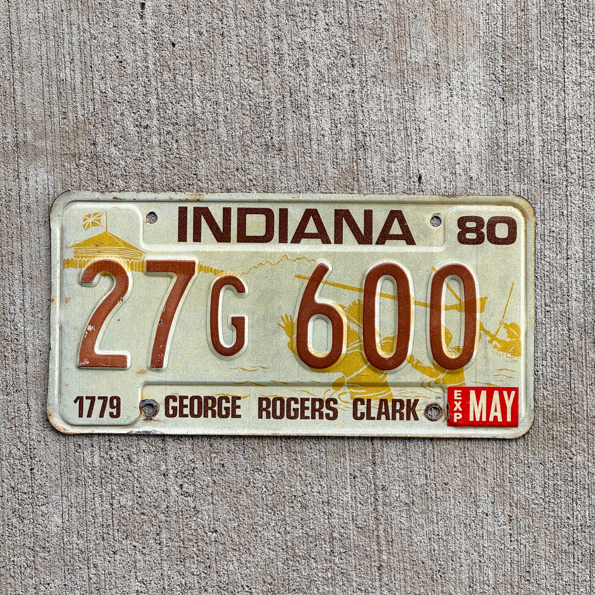 Photo of a 1980 Indiana License Plate Auto Tag Garage Decor Vintage 27G 600 with original patina