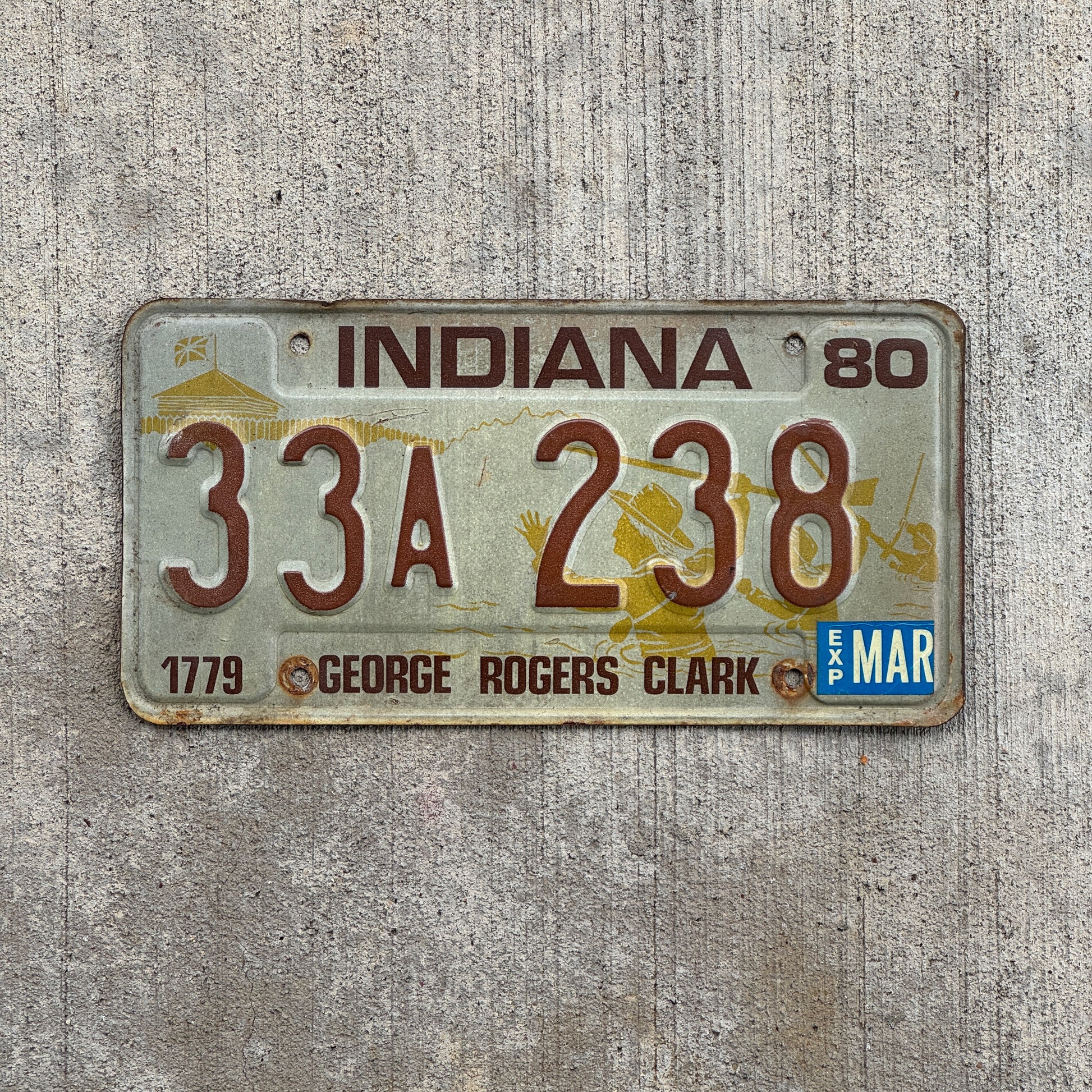Photo of a 1980 Indiana License Plate Auto Tag Garage Decor Vintage 33 A 238 with original patina