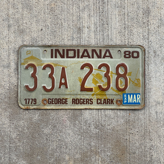 Photo of a 1980 Indiana License Plate Auto Tag Garage Decor Vintage 33 A 238 with original patina