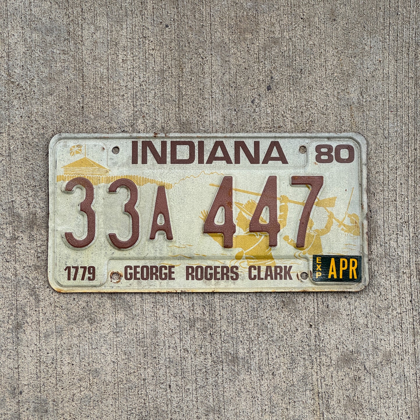 Photo of a 1980 Indiana License Plate Auto Tag Garage Decor Vintage 33 A 447 with original patina