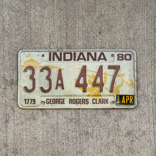 Photo of a 1980 Indiana License Plate Auto Tag Garage Decor Vintage 33 A 447 with original patina