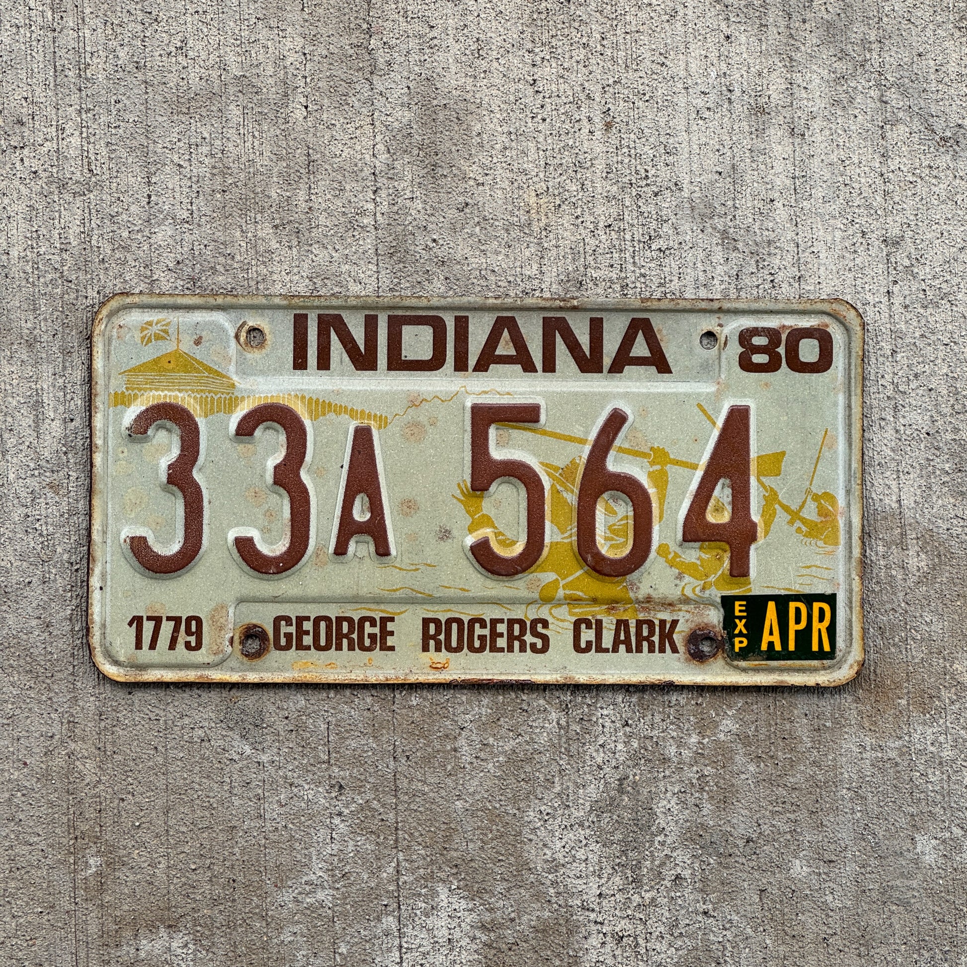 Photo of a 1980 Indiana License Plate Auto Tag Garage Decor Vintage 33 A 564 with original patina