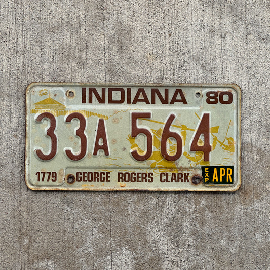 Photo of a 1980 Indiana License Plate Auto Tag Garage Decor Vintage 33 A 564 with original patina