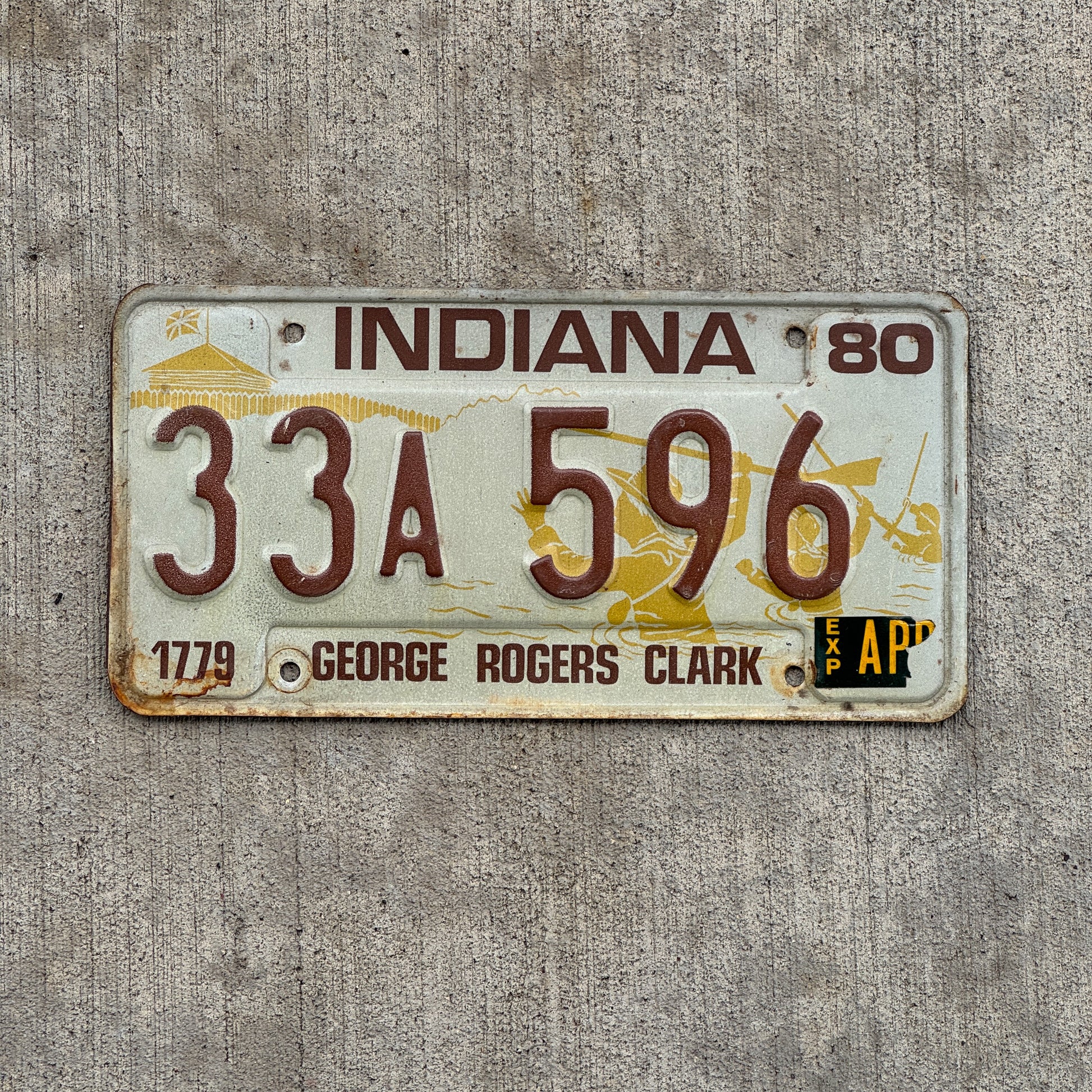 Photo of a 1980 Indiana License Plate Auto Tag Garage Decor Vintage 33 A 596 with original patina
