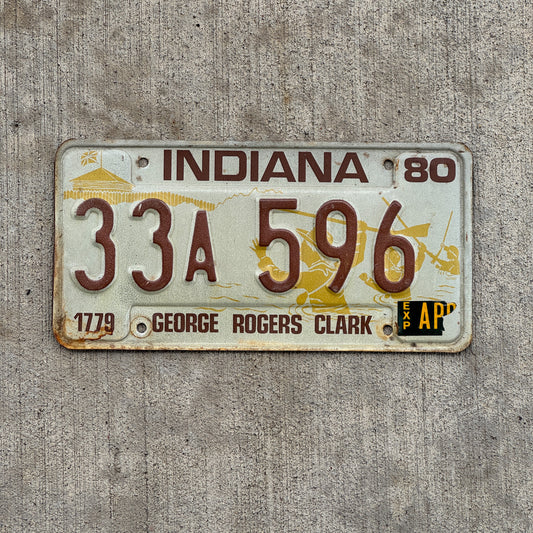 Photo of a 1980 Indiana License Plate Auto Tag Garage Decor Vintage 33 A 596 with original patina