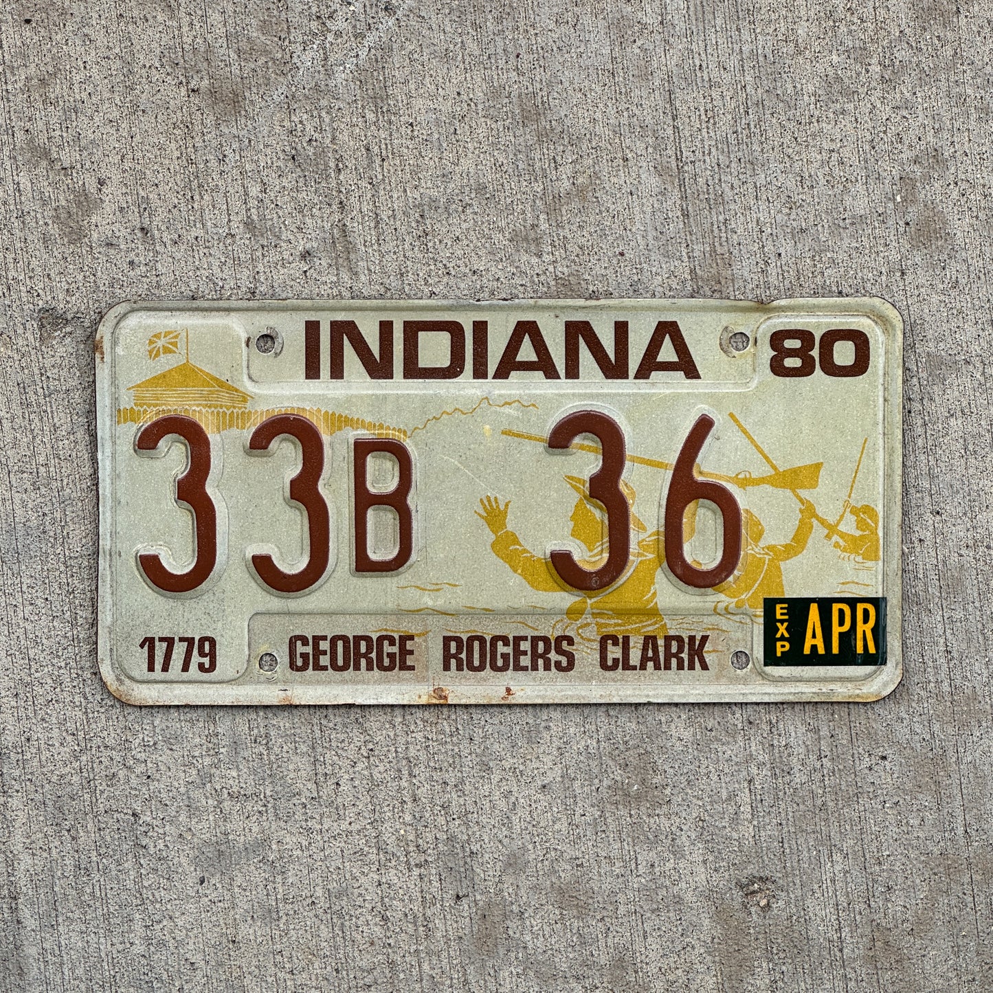 Photo of a 1980 Indiana License Plate Auto Tag Garage Decor Vintage 33 B 36 with original patina