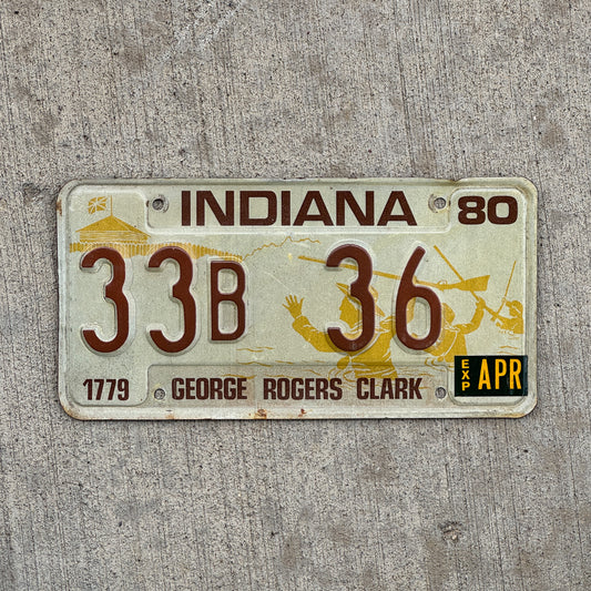 Photo of a 1980 Indiana License Plate Auto Tag Garage Decor Vintage 33 B 36 with original patina