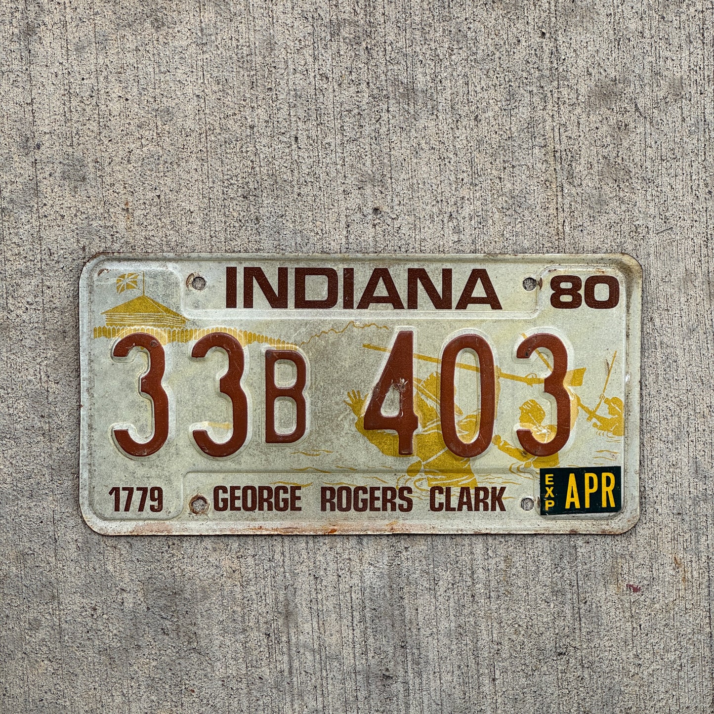 Photo of a 1980 Indiana License Plate Auto Tag Garage Decor Vintage 33 B 403 with original patina