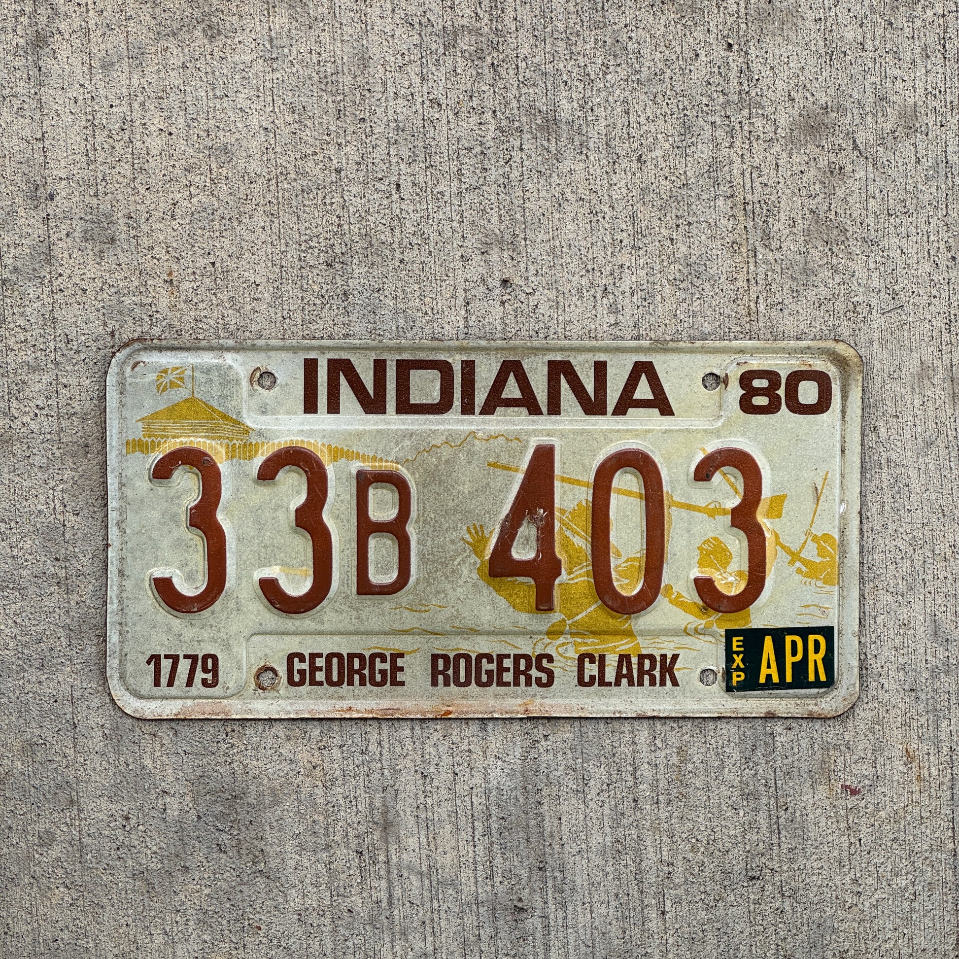 Photo of a 1980 Indiana License Plate Auto Tag Garage Decor Vintage 33 B 403 with original patina