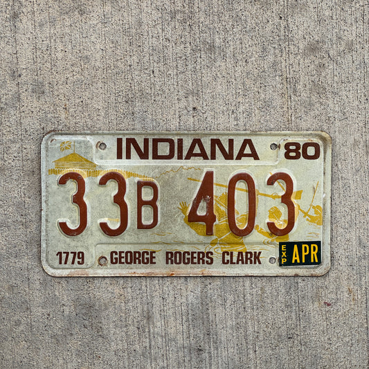 Photo of a 1980 Indiana License Plate Auto Tag Garage Decor Vintage 33 B 403 with original patina