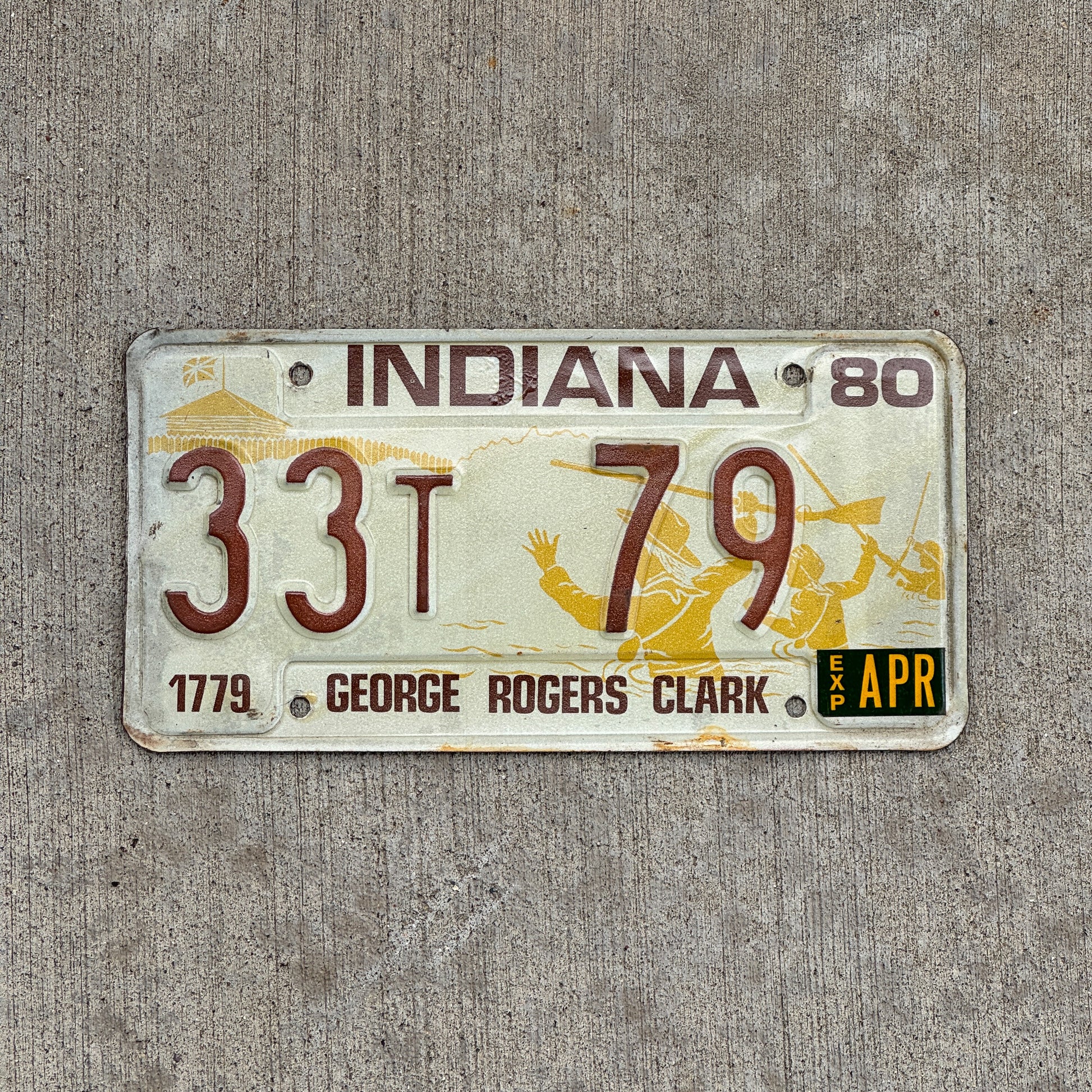 Photo of a 1980 Indiana License Plate Auto Tag Garage Decor Vintage 33 T 79 with original patina