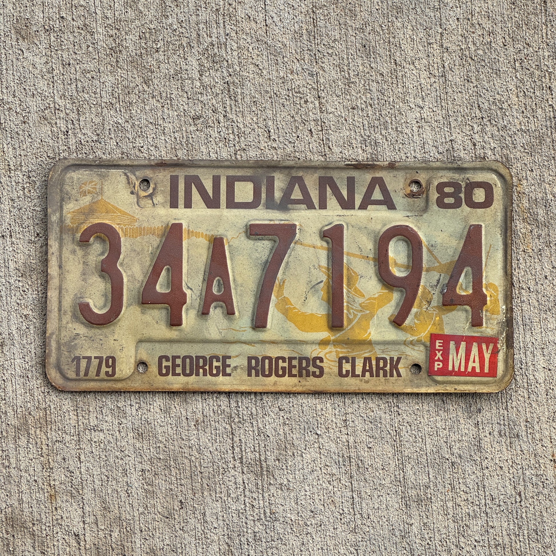 Photo of a 1980 Indiana License Plate Auto Tag Garage Decor Vintage 34 A 7194 with original patina