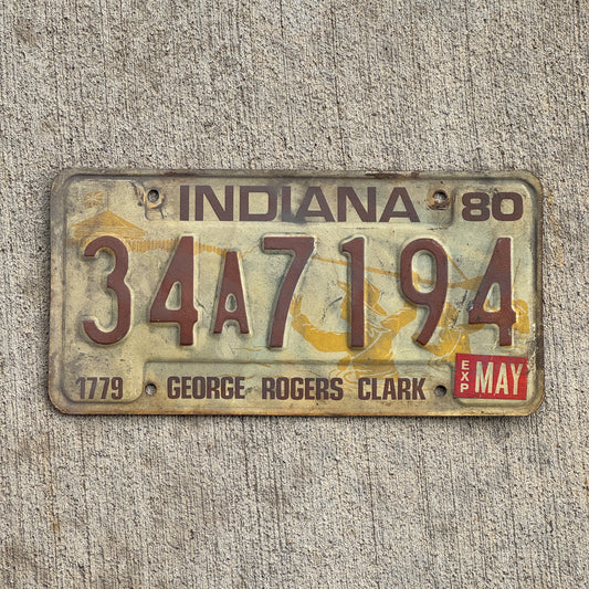 Photo of a 1980 Indiana License Plate Auto Tag Garage Decor Vintage 34 A 7194 with original patina