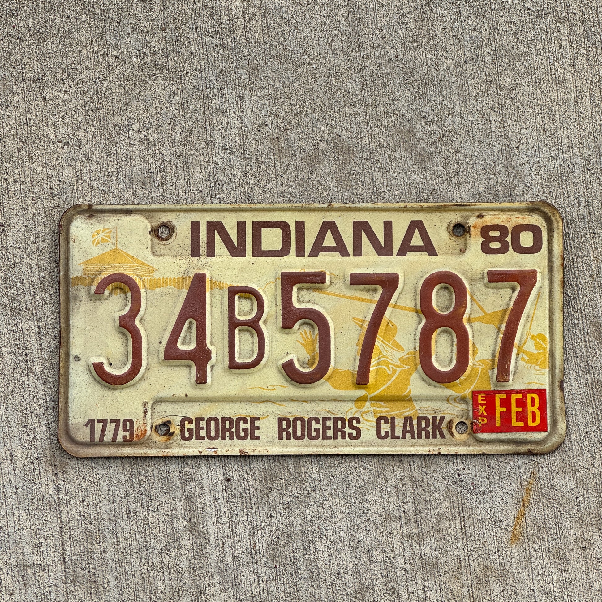 Photo of a 1980 Indiana License Plate Auto Tag Garage Decor Vintage 34 B 5787 with original patina