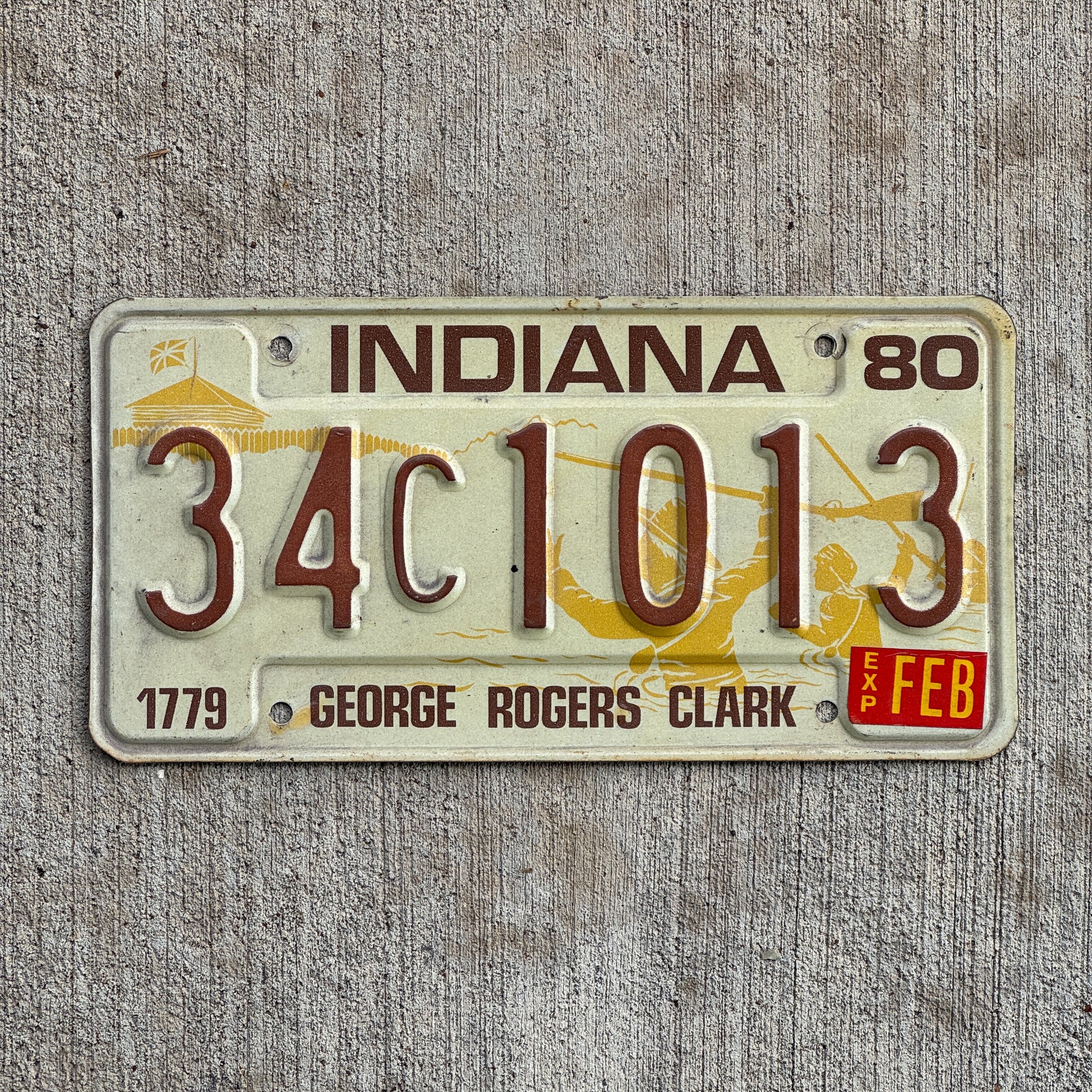Photo of a 1980 Indiana License Plate Auto Tag Garage Decor Vintage 34 C 1013 with original patina