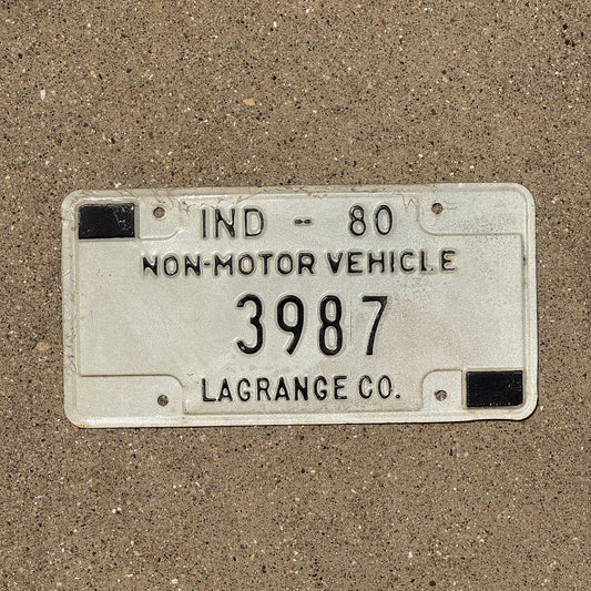 Photo of a 1980 Indiana Non-Motor Vehicle License Plate Auto Tag Garage Decor Vintage Lagrange County 3987