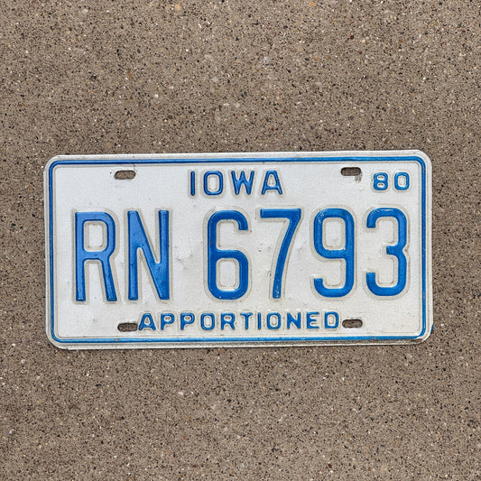 Photo of a 1980 Iowa Apportioned License Plate Auto Tag Garage Decor Vintage Nurse Gift RN 6793