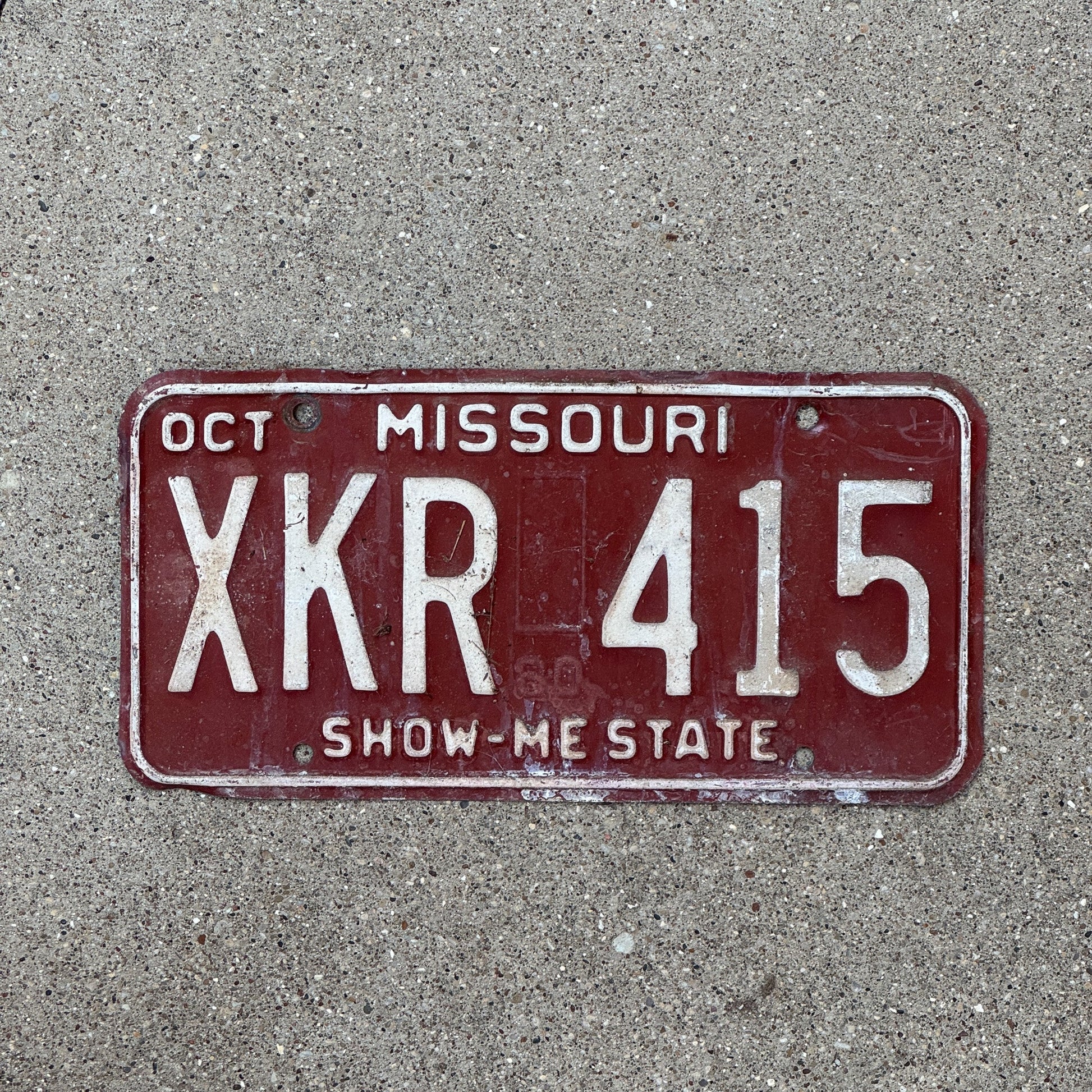 Photo of a 1980 Missouri License Plate Auto Tag Garage Decor Vintage XKR 415