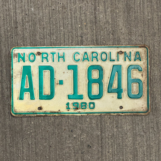 Photo of a 1980 North Carolina Commercial License Plate Auto Tag Garage Decor Vintage Truck AD 1846 with original patina