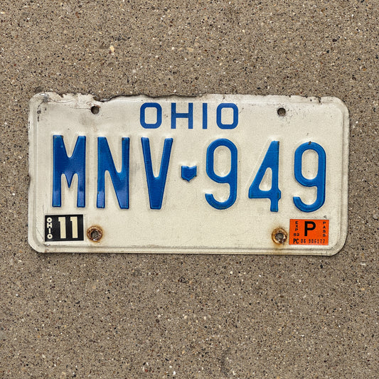 Photo of a 1980 Ohio License Plate Auto Tag 1 Vintage Garage MNV 949 with original patina