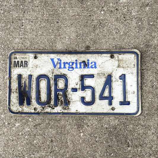 Photo of a 1980 Virginia License Plate Auto Tag Garage Decor Vintage WOR 541 with original patina