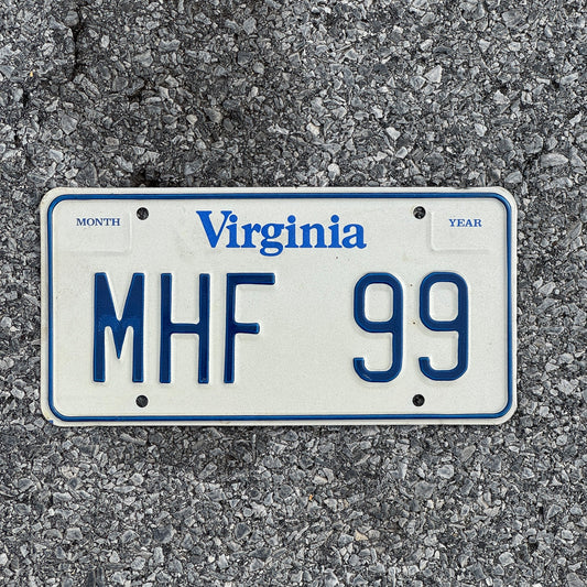 Photo of a 1980 Virginia Vanity License Plate Auto Tag 1 Garage Decor Initials Name MHF 99