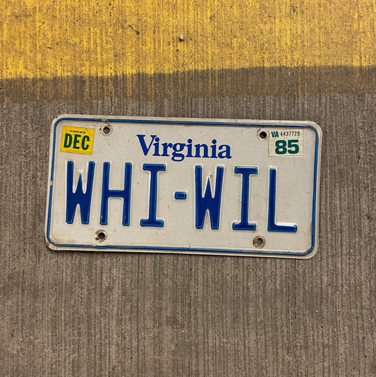 Photo of a 1980 Virginia Vanity License Plate Auto Tag 2 Garage Decor WHI WIL