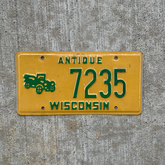 Photo of a 1980 Wisconsin Antique Vehicle License Plate Auto Tag 2 Vintage Garage 7235 with original patina