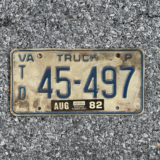 Photo of a 1981 1982 Virginia Truck License Plate Auto Tag Garage Decor Vintage 45 597