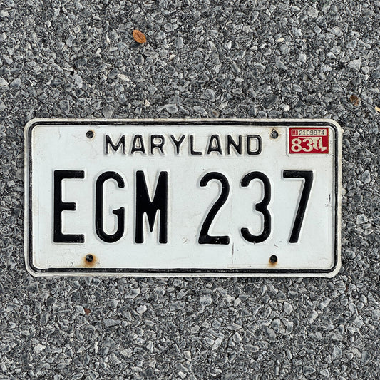 Photo of a 1981 1983 Maryland License Plate Auto Tag Garage Decor Vintage EGM 237