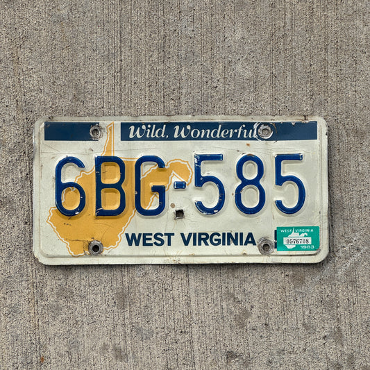 Photo of a 1981 1983 West Virginia License Plate Auto Tag Garage Decor Vintage 6 BG 585 with original patina