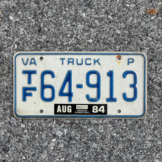Photo of a 1981 1984 Virginia Truck License Plate Auto Tag Garage Decor Vintage TF 64 913