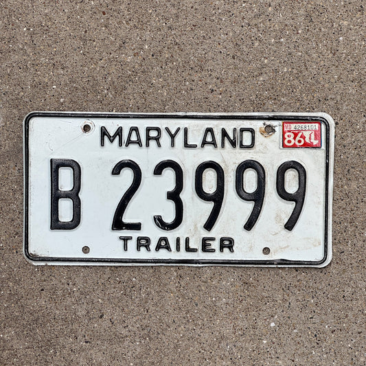 Photo of a 1981 1986 Maryland TRAILER License Plate Auto Tag Garage Decor Vintage Repeat B 23 999