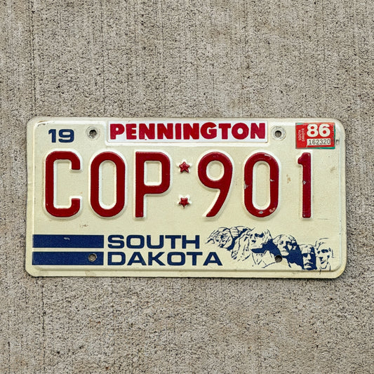 Photo of a 1981 1986 South Dakota License Plate Auto Tag Garage Decor Vintage Police Gift Decor COP 901 with original patina