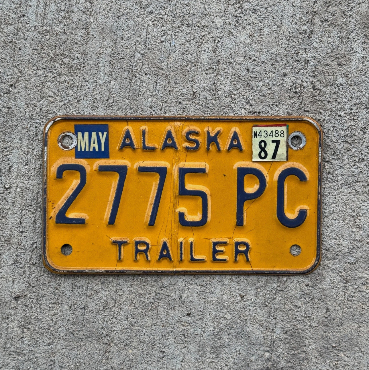 Photo of a 1981 1987 Alaska Trailer License Plate Auto Tag Garage Decor Vintage 2775 PC