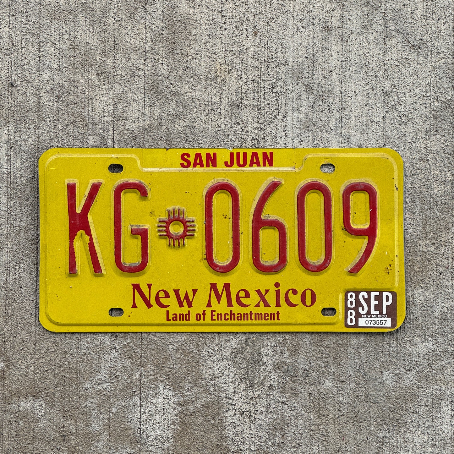 Photo of a 1981 1988 New Mexico Truck License Plate Auto Tag Garage Decor Vintage KG 0609 with original patina